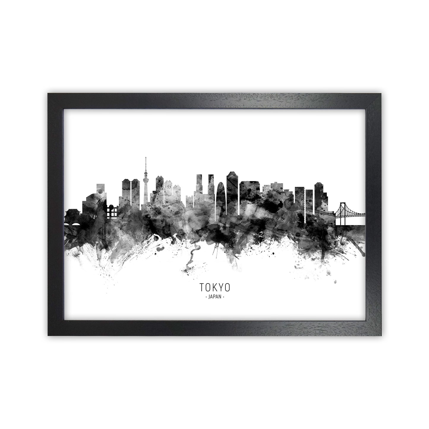 Tokyo Japan Skyline Black White City Name  by Michael Tompsett Black Grain