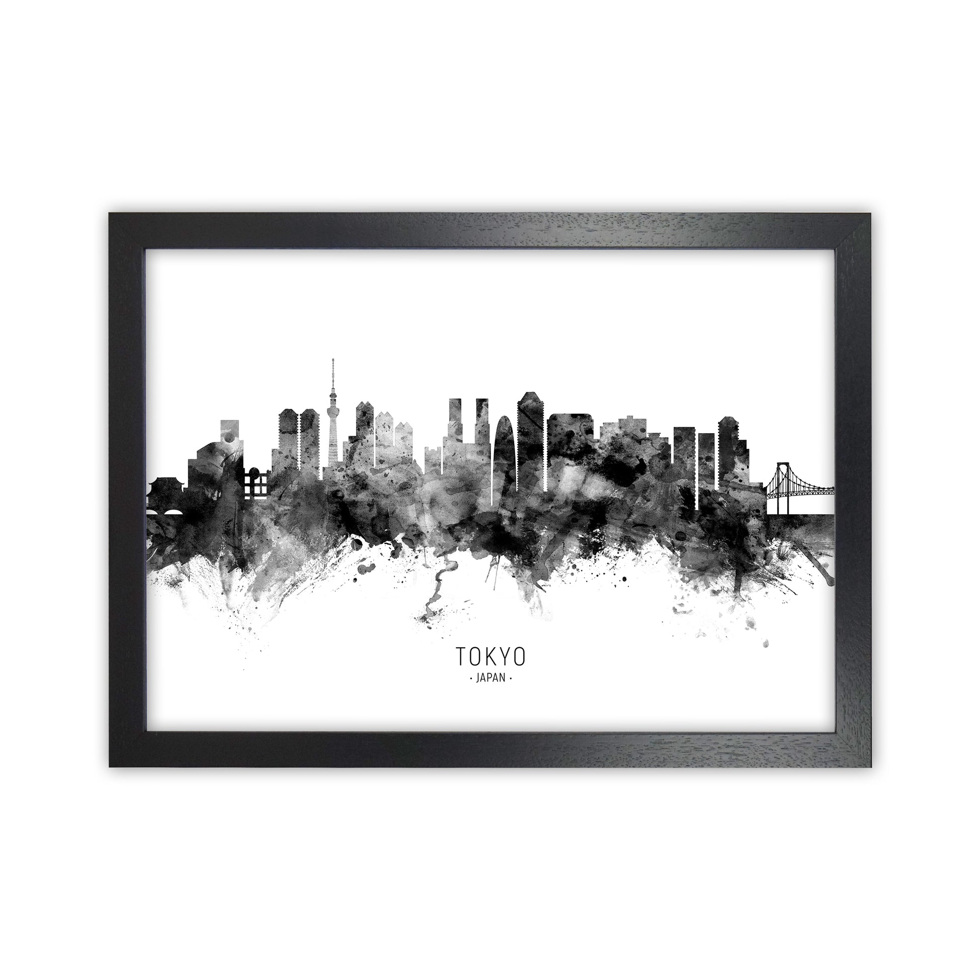 Tokyo Japan Skyline Black White City Name  by Michael Tompsett Black Grain