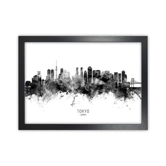 Tokyo Japan Skyline Black White City Name  by Michael Tompsett Black Grain