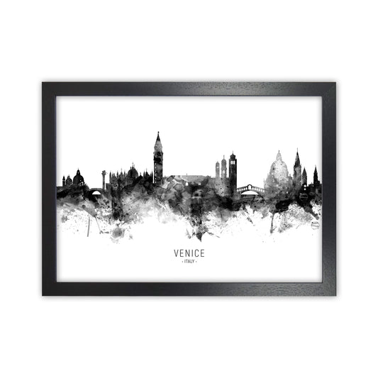 Venice Italy Skyline Black White City Name  by Michael Tompsett Black Grain