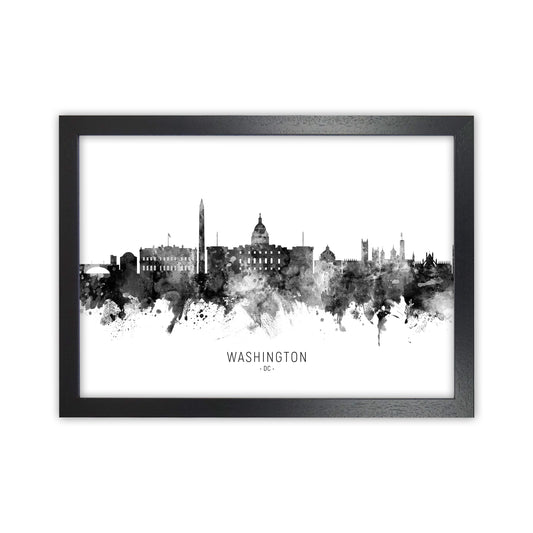 Washington Dc Skyline Black White City Name  by Michael Tompsett Black Grain