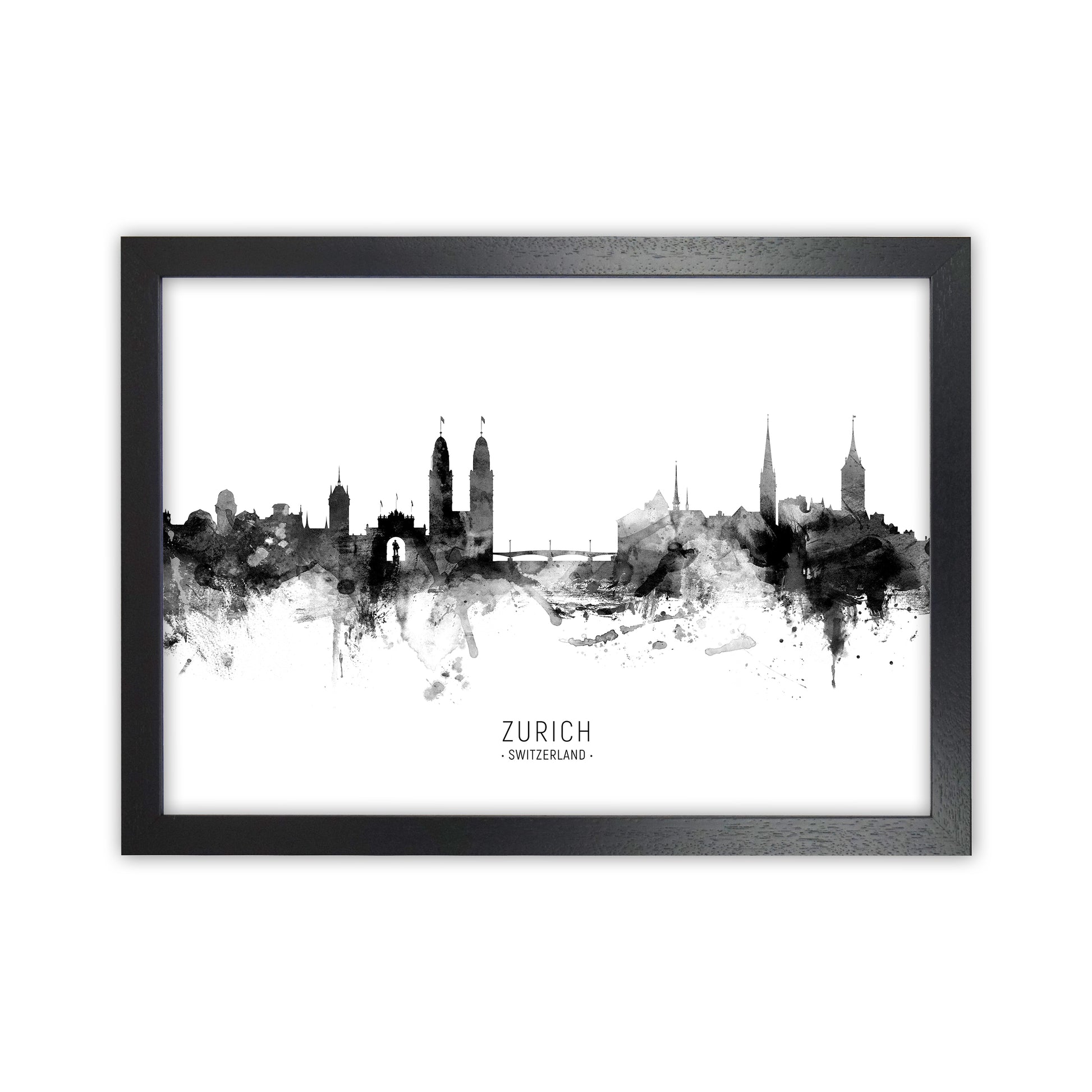 Zurich Switzerland Skyline Black White City Name  by Michael Tompsett Black Grain