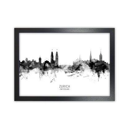 Zurich Switzerland Skyline Black White City Name  by Michael Tompsett Black Grain