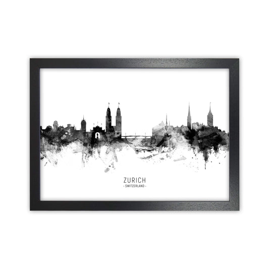 Zurich Switzerland Skyline Black White City Name  by Michael Tompsett Black Grain