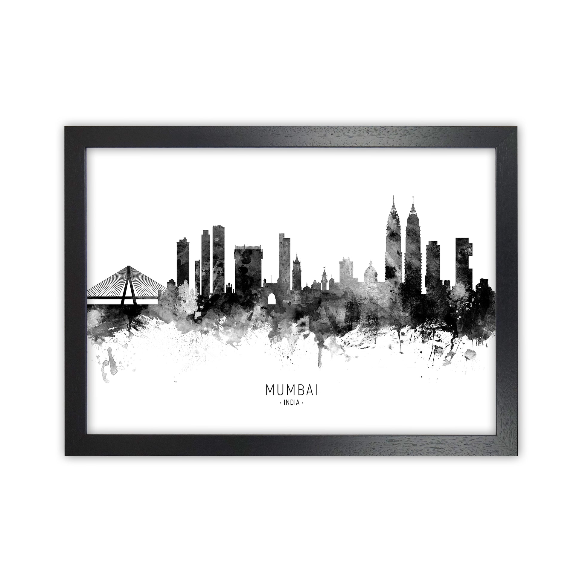 Mumbai India Skyline Black White City Name  by Michael Tompsett Black Grain