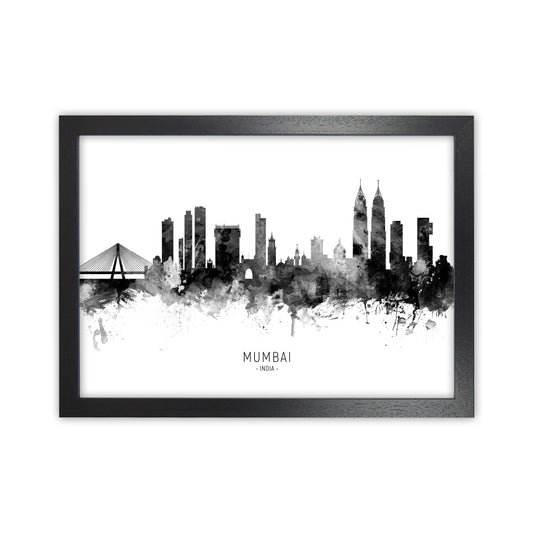 Mumbai India Skyline Black White City Name  by Michael Tompsett Black Grain