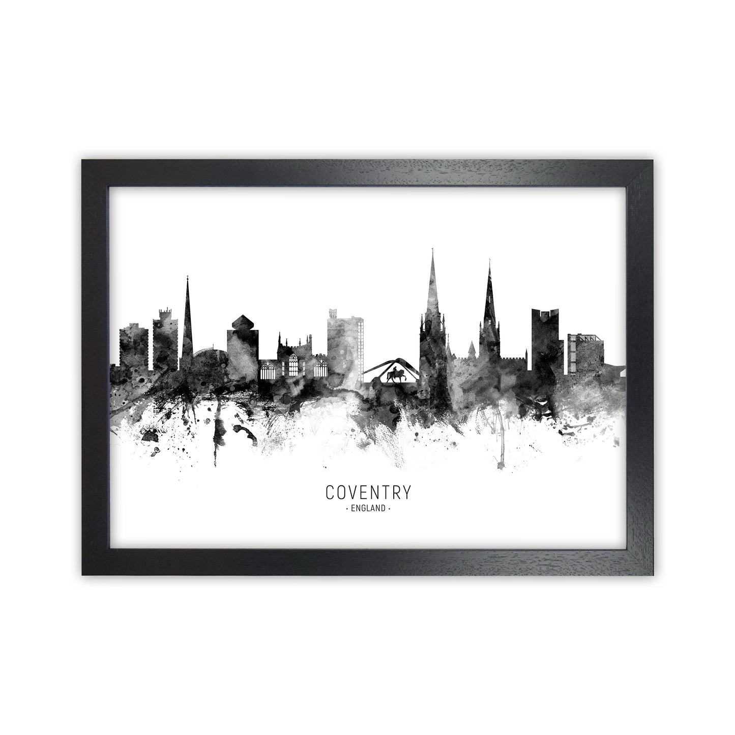 Coventry England Skyline Black White City Name  by Michael Tompsett Black Grain