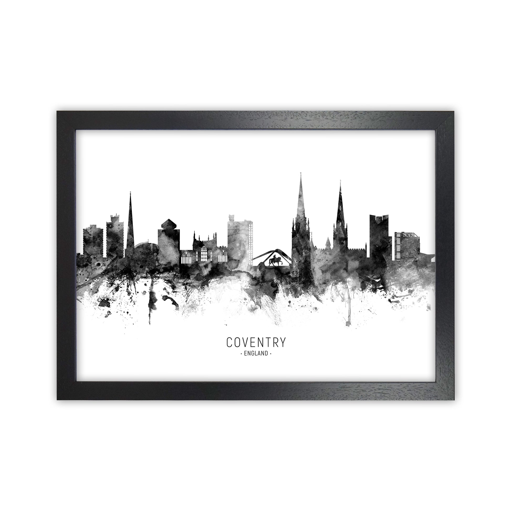 Coventry England Skyline Black White City Name  by Michael Tompsett Black Grain