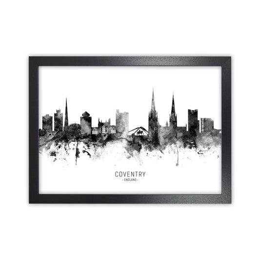 Coventry England Skyline Black White City Name  by Michael Tompsett Black Grain