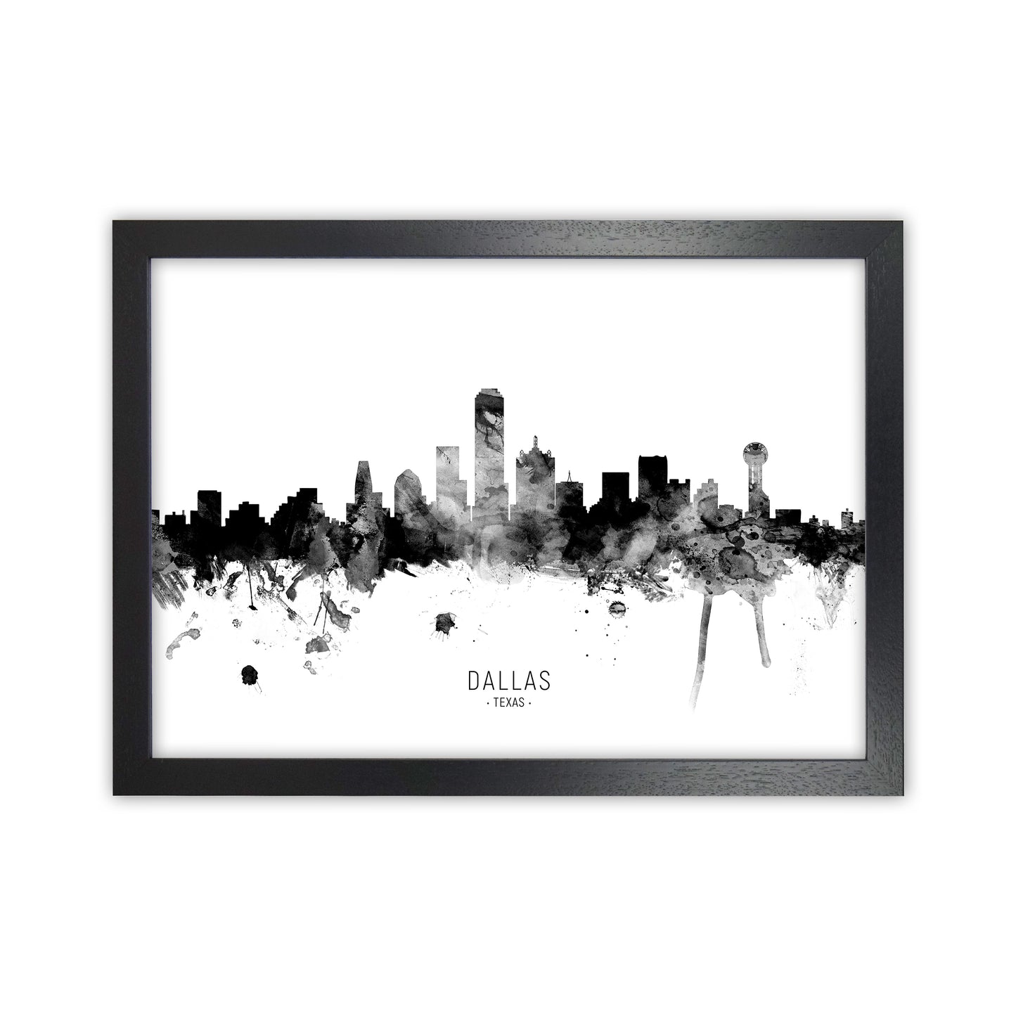 Dallas Texas Skyline Black White City Name  by Michael Tompsett Black Grain