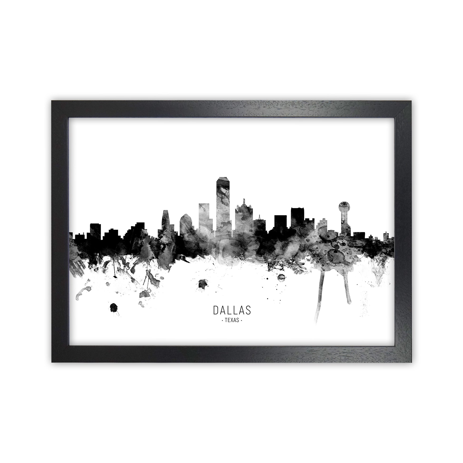 Dallas Texas Skyline Black White City Name  by Michael Tompsett Black Grain