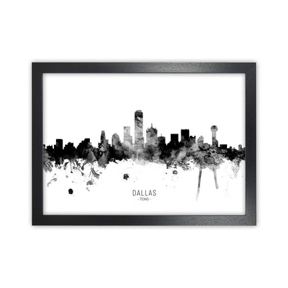 Dallas Texas Skyline Black White City Name  by Michael Tompsett Black Grain