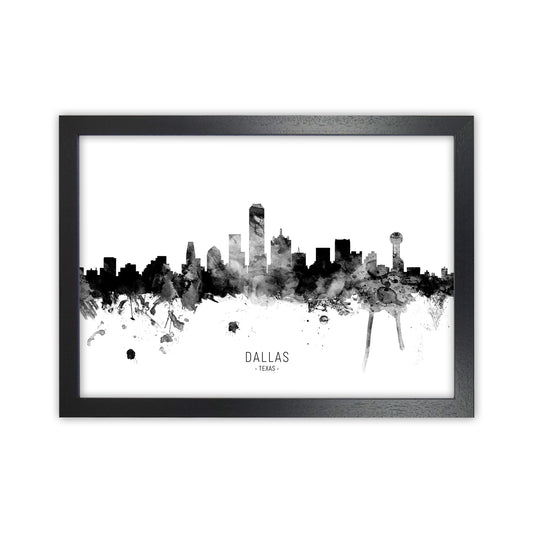 Dallas Texas Skyline Black White City Name  by Michael Tompsett Black Grain