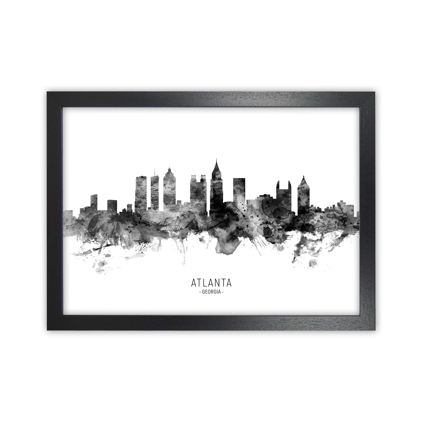 Atlanta Georgia Skyline Black White City Name  by Michael Tompsett Black Grain