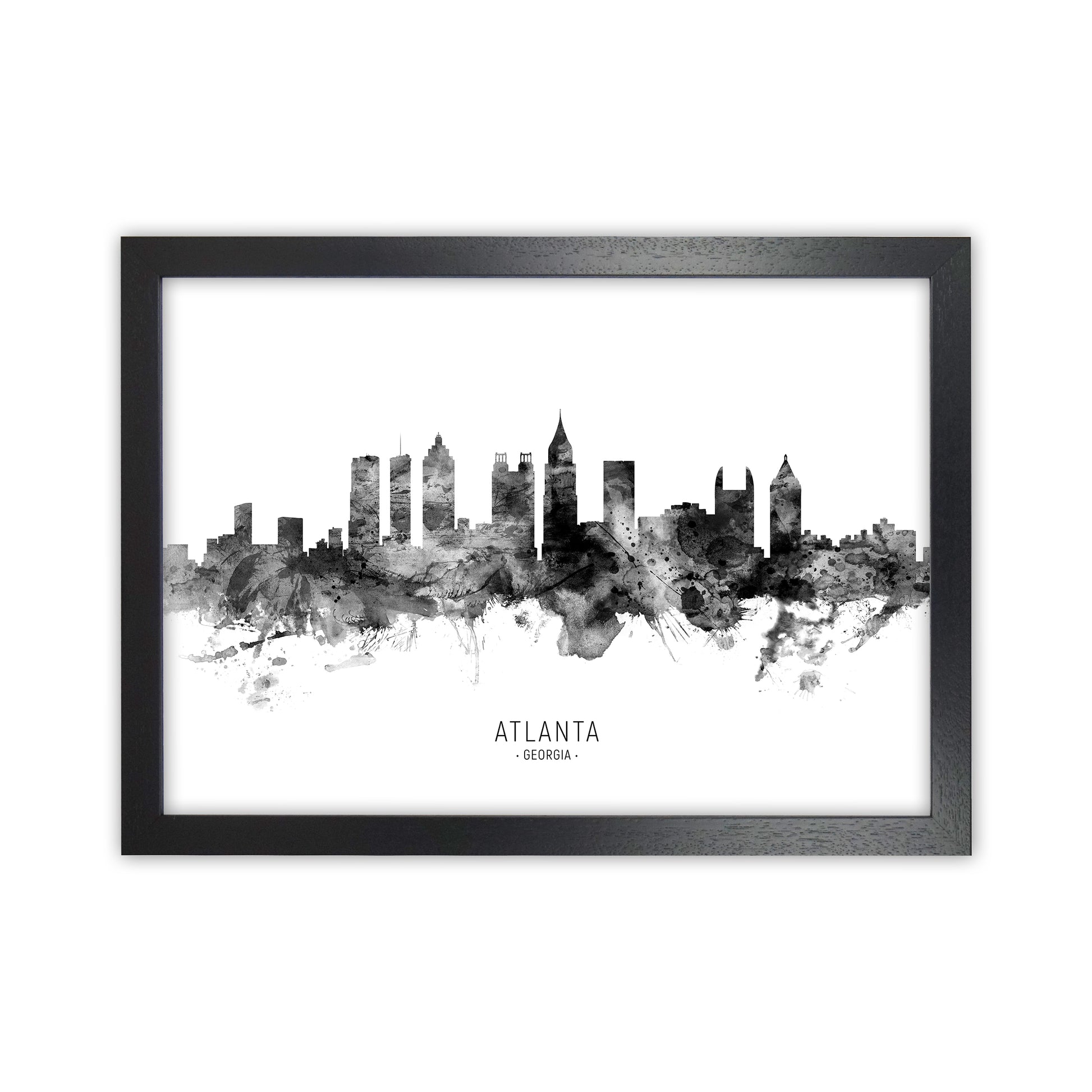 Atlanta Georgia Skyline Black White City Name  by Michael Tompsett Black Grain