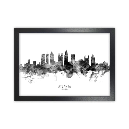 Atlanta Georgia Skyline Black White City Name  by Michael Tompsett Black Grain