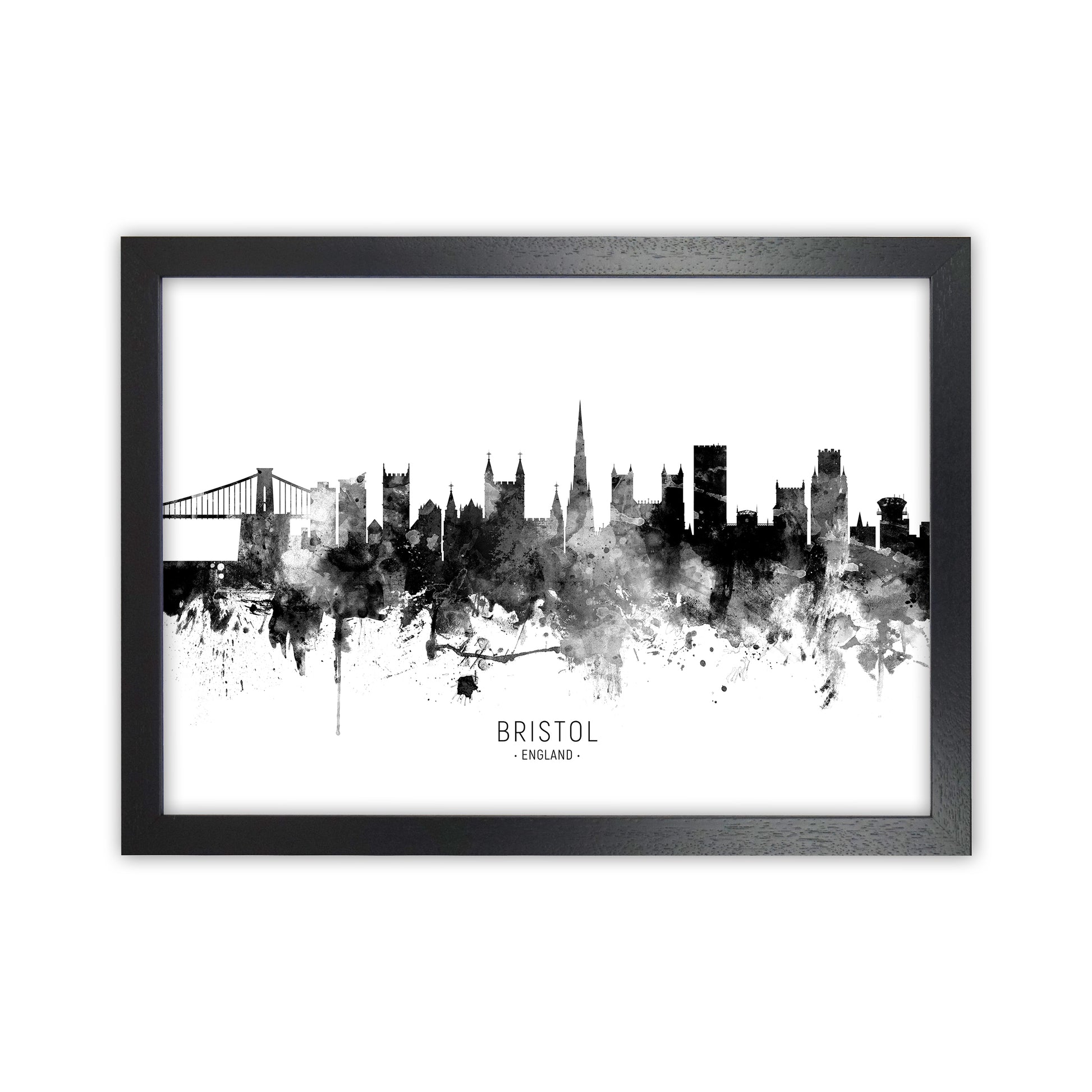 Bristol England Skyline Black White City Name  by Michael Tompsett Black Grain