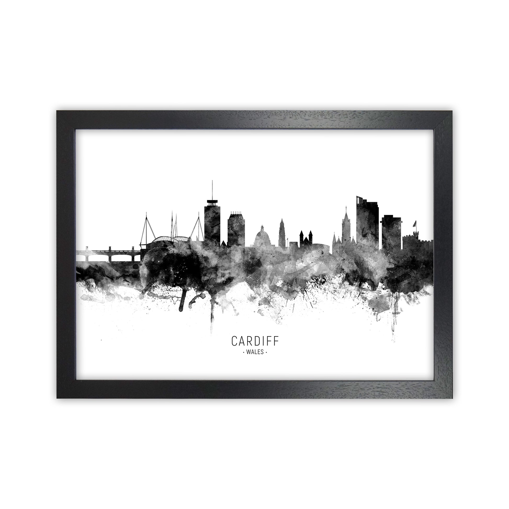 Cardiff Wales Skyline Black White City Name  by Michael Tompsett Black Grain