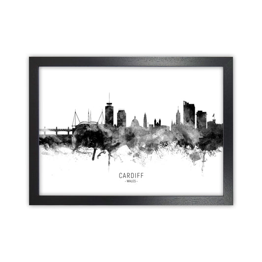 Cardiff Wales Skyline Black White City Name  by Michael Tompsett Black Grain