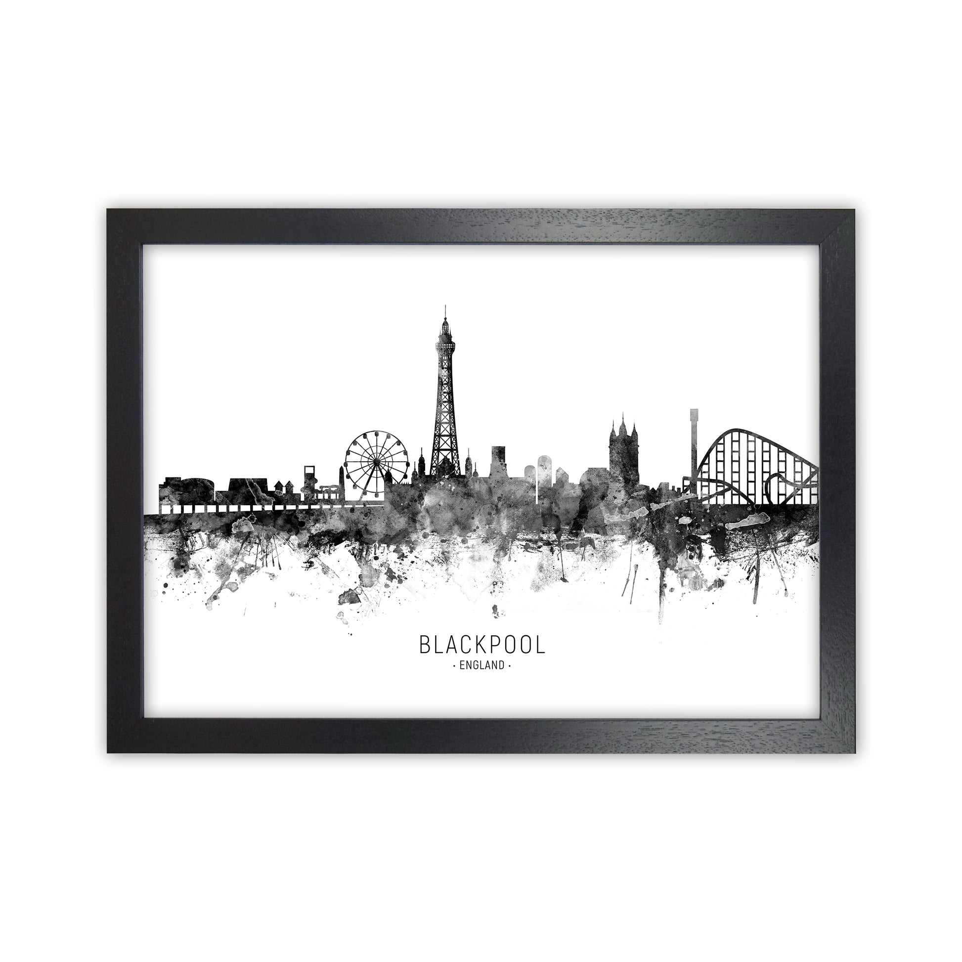 Blackpool England Skyline Black White City Name  by Michael Tompsett Black Grain
