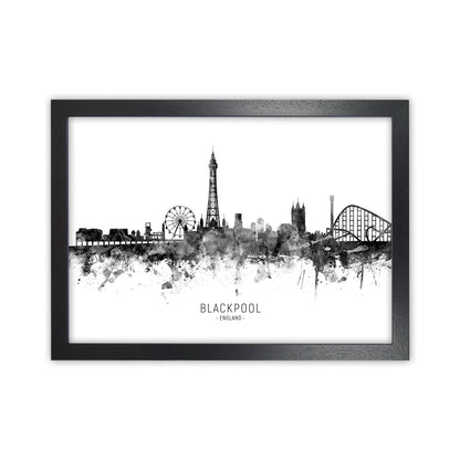 Blackpool England Skyline Black White City Name  by Michael Tompsett Black Grain