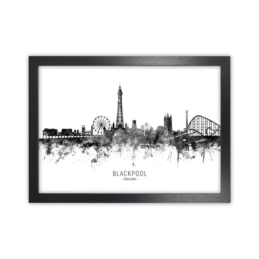 Blackpool England Skyline Black White City Name  by Michael Tompsett Black Grain