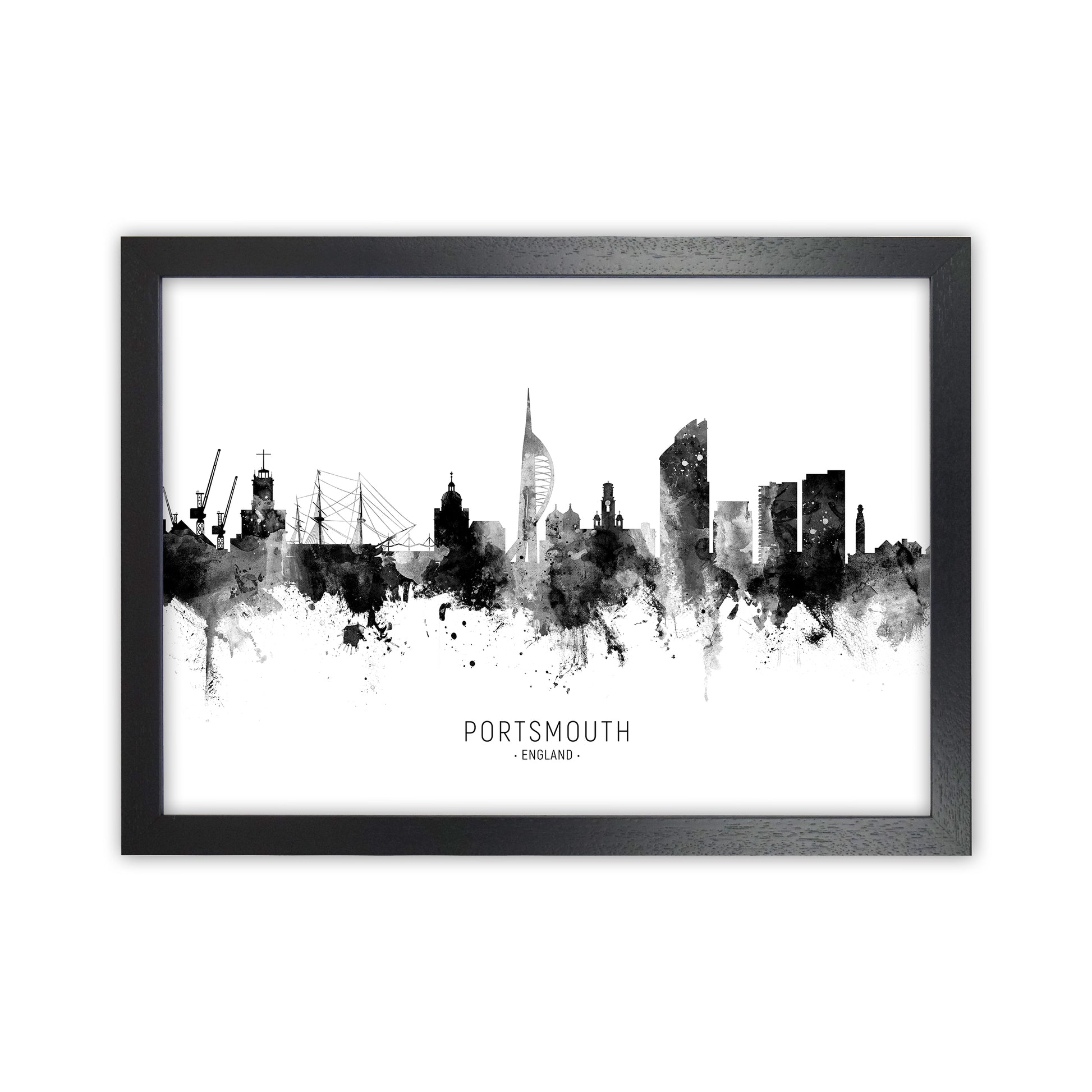 Portsmouth England Skyline Black White City Name  by Michael Tompsett Black Grain