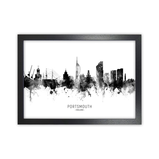 Portsmouth England Skyline Black White City Name  by Michael Tompsett Black Grain