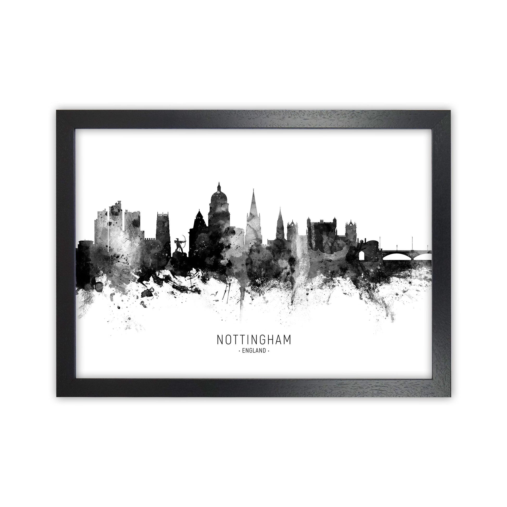 Nottingham England Skyline Black White City Name  by Michael Tompsett Black Grain