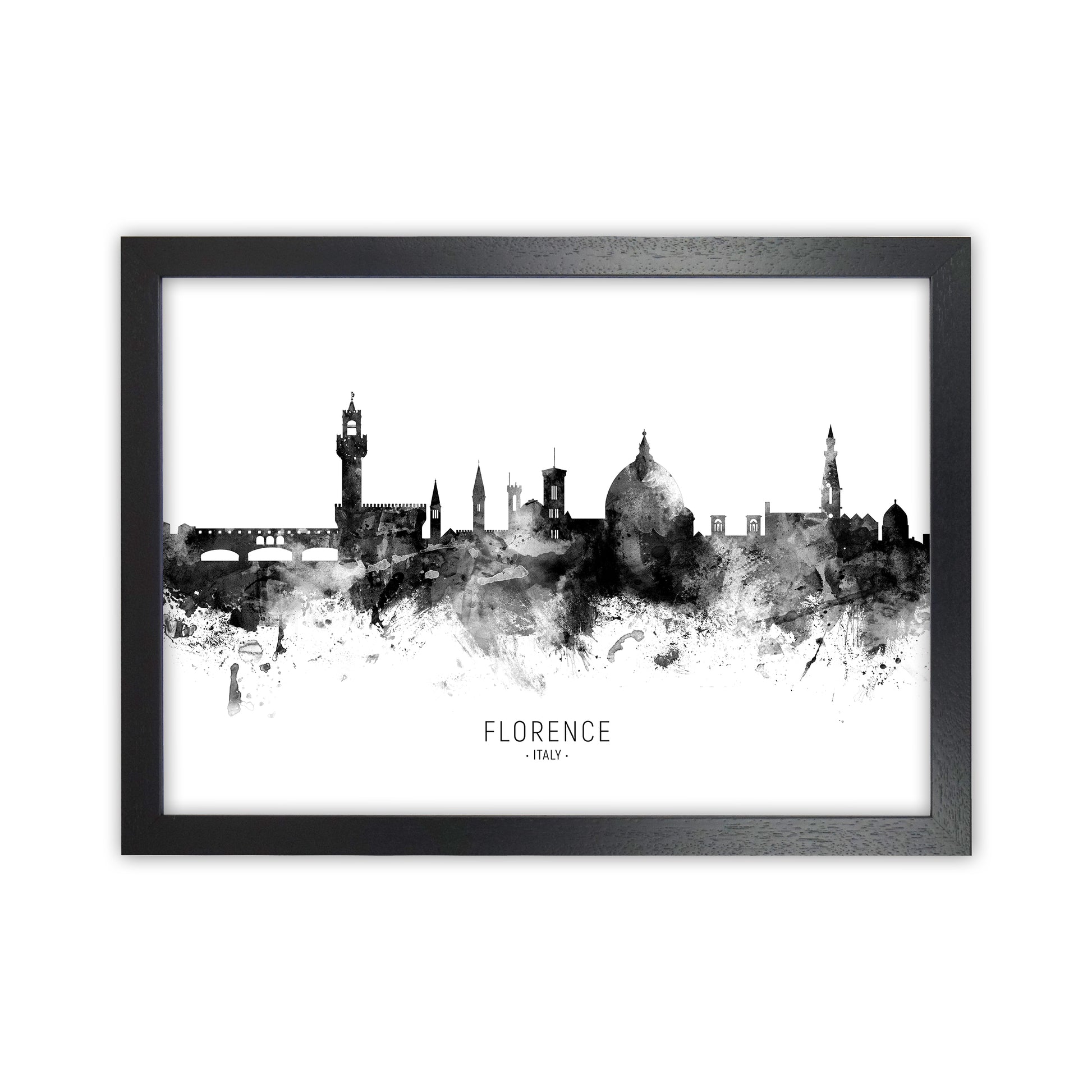 Florence Italy Skyline Black White City Name  by Michael Tompsett Black Grain