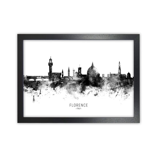 Florence Italy Skyline Black White City Name  by Michael Tompsett Black Grain