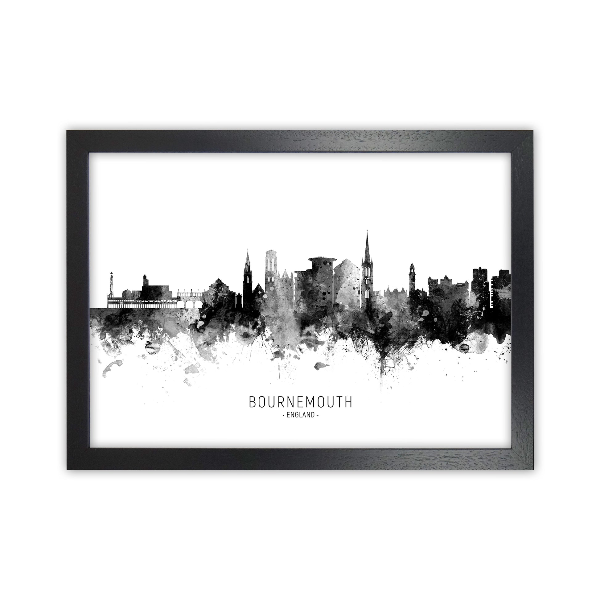 Bournemouth England Skyline Black White City Name  by Michael Tompsett Black Grain