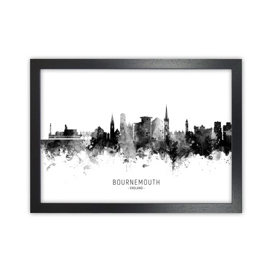 Bournemouth England Skyline Black White City Name  by Michael Tompsett Black Grain