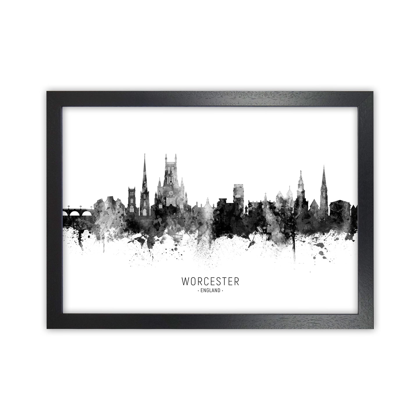 Worcester England Skyline Black White City Name  by Michael Tompsett Black Grain