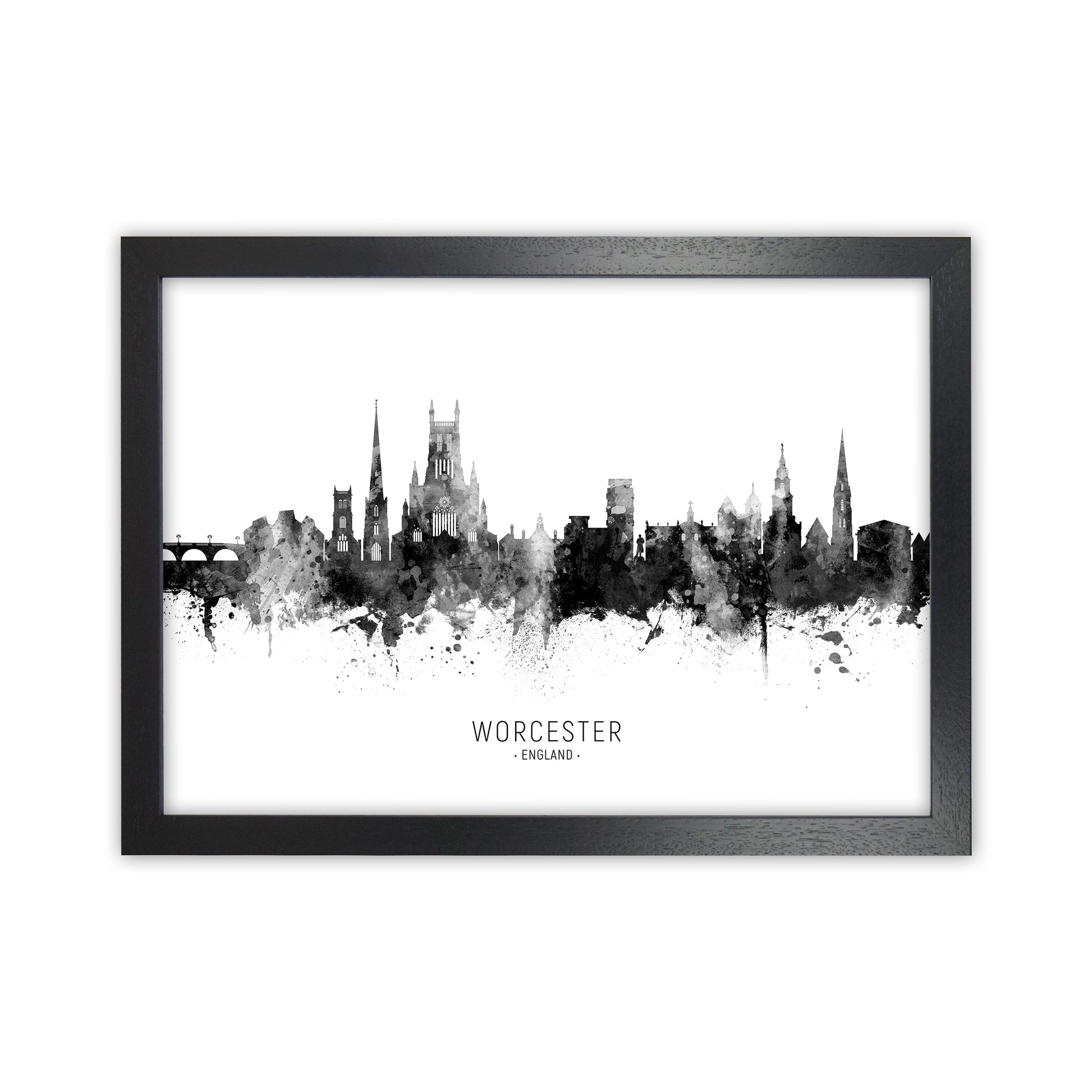 Worcester England Skyline Black White City Name  by Michael Tompsett Black Grain