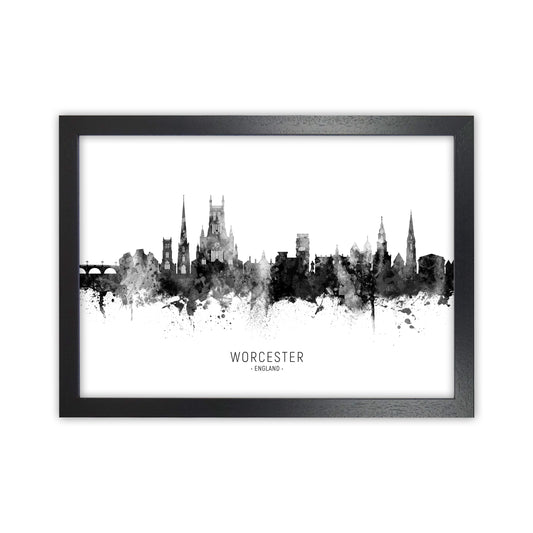 Worcester England Skyline Black White City Name  by Michael Tompsett Black Grain