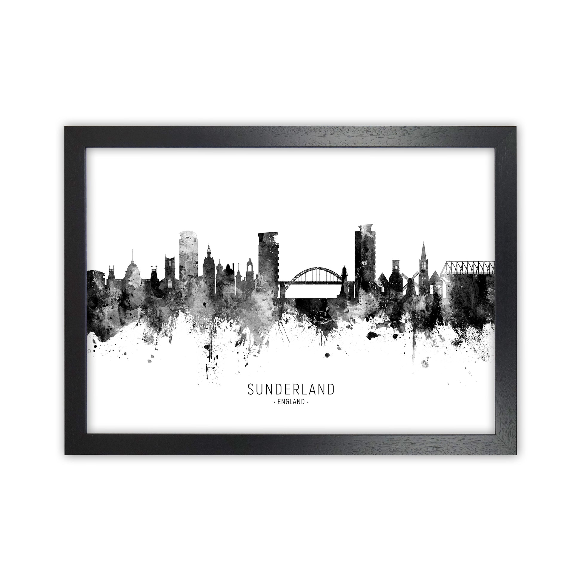 Sunderland England Skyline Black White City Name  by Michael Tompsett Black Grain