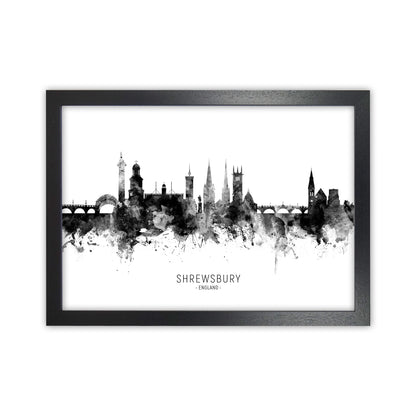 Shrewsbury England Skyline Black White City Name  by Michael Tompsett Black Grain