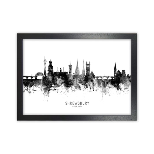 Shrewsbury England Skyline Black White City Name  by Michael Tompsett Black Grain