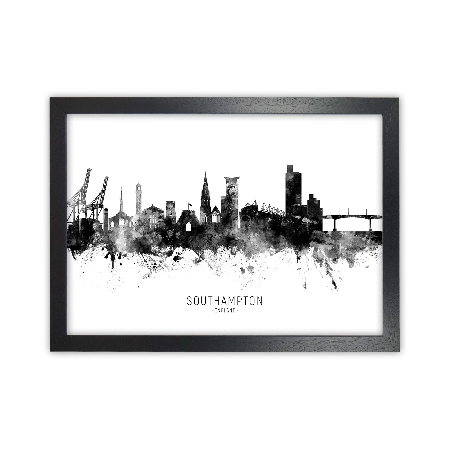 Southampton England Skyline Black White City Name  by Michael Tompsett Black Grain