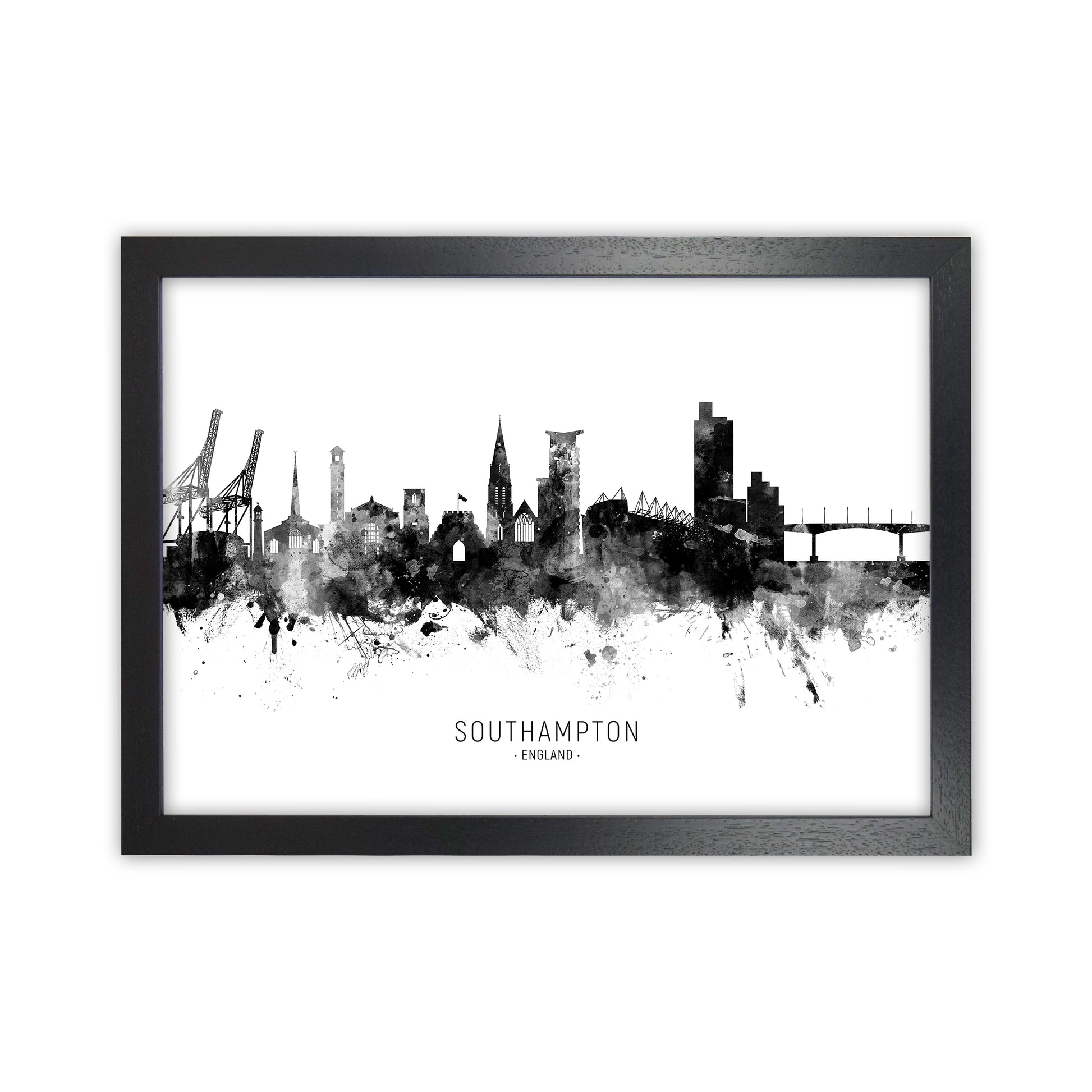Southampton England Skyline Black White City Name  by Michael Tompsett Black Grain