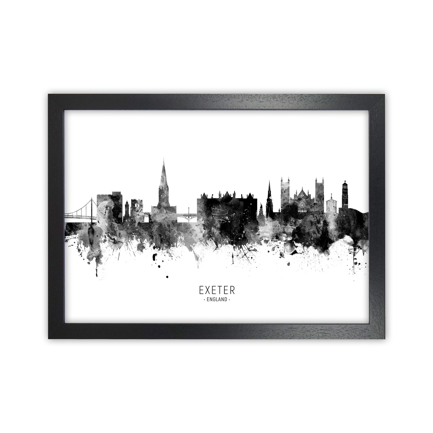 Exeter England Skyline Black White City Name  by Michael Tompsett Black Grain
