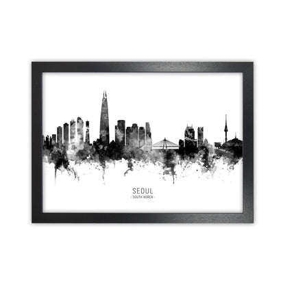 Seoul South Korea Skyline Black White City Name  by Michael Tompsett Black Grain