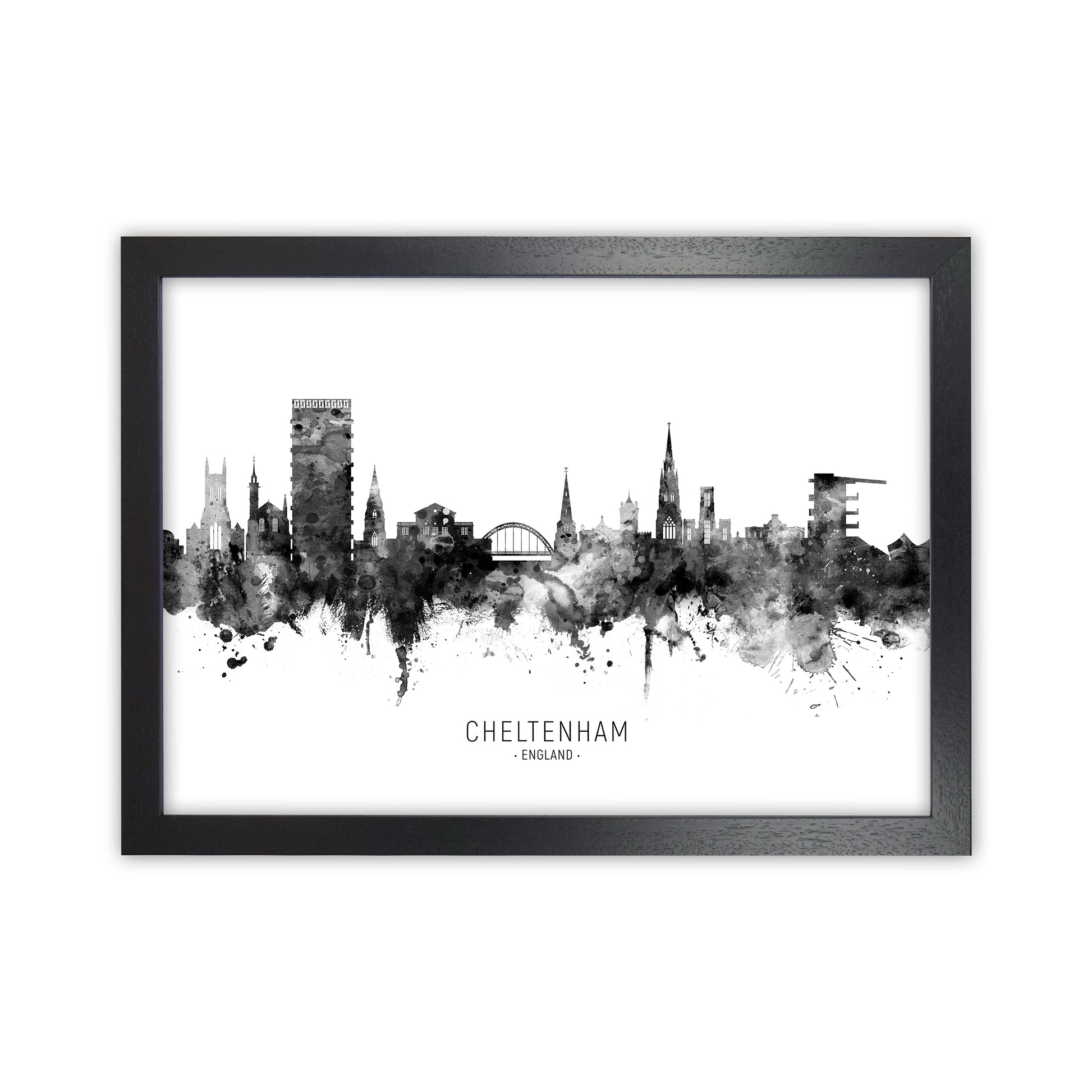 Cheltenham England Skyline Black White City Name  by Michael Tompsett Black Grain