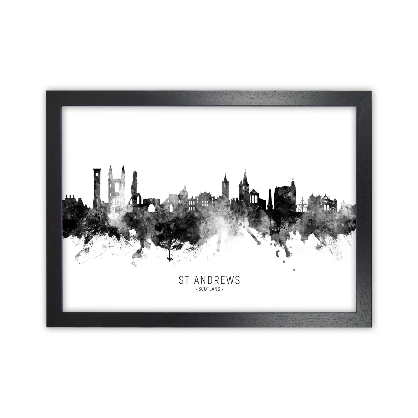 St Andrews Scotland Skyline Black White City Name  by Michael Tompsett Black Grain