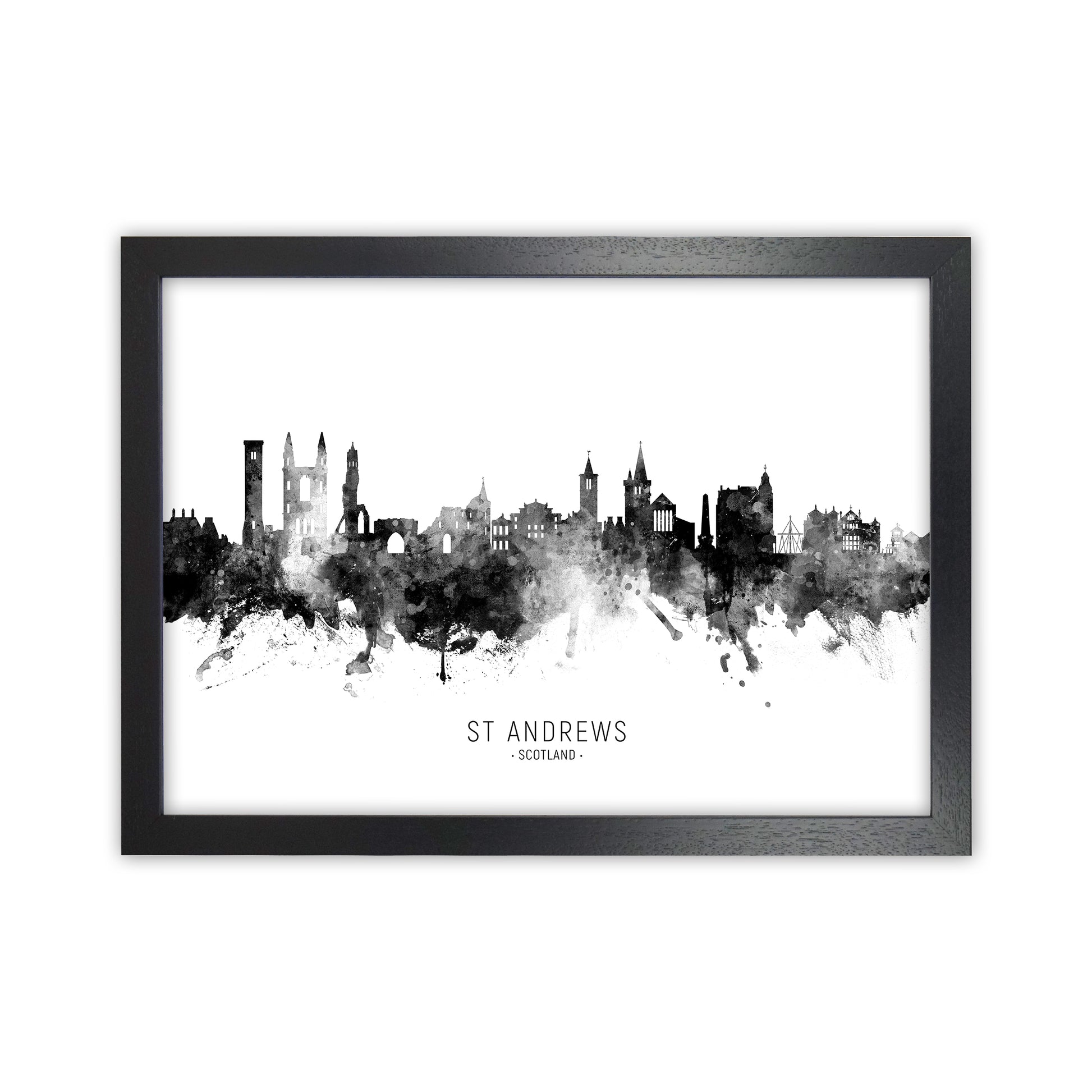 St Andrews Scotland Skyline Black White City Name  by Michael Tompsett Black Grain