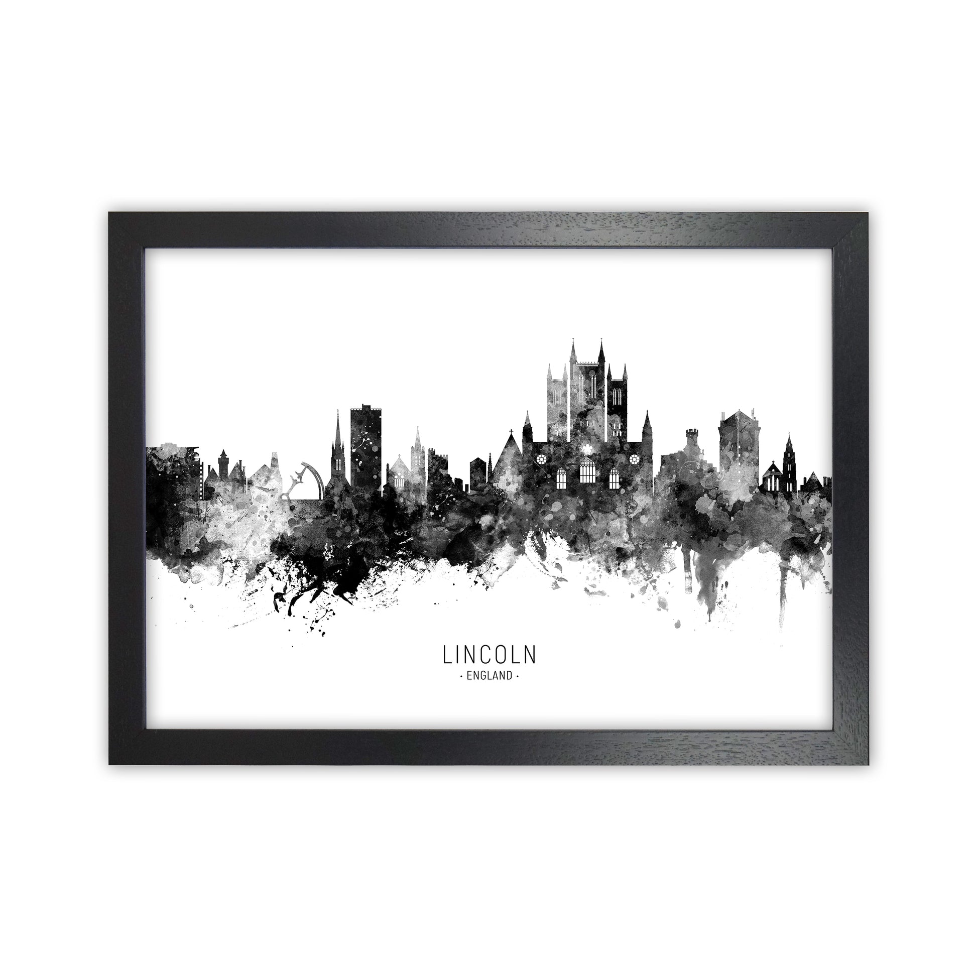 Lincoln England Skyline Black White City Name  by Michael Tompsett Black Grain