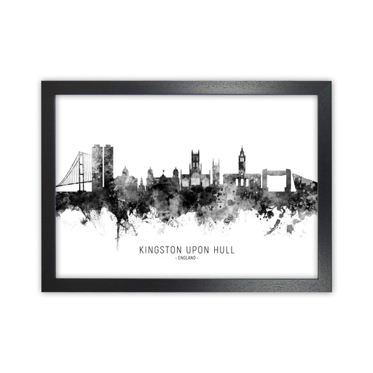 Kingston Upon Hull England Skyline Black White City Name  by Michael Tompsett Black Grain