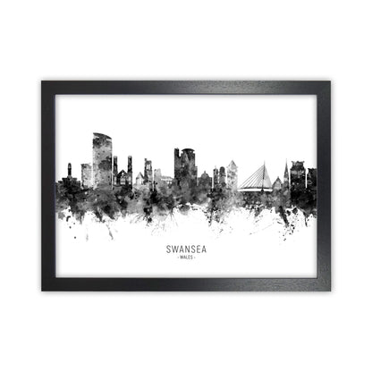 Swansea Wales Skyline Black White City Name  by Michael Tompsett Black Grain