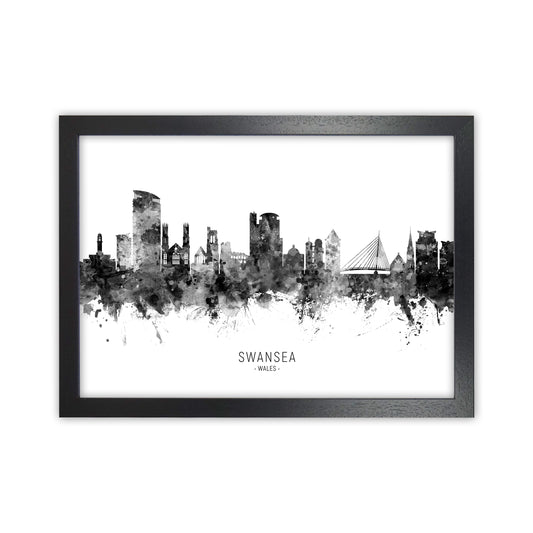 Swansea Wales Skyline Black White City Name  by Michael Tompsett Black Grain